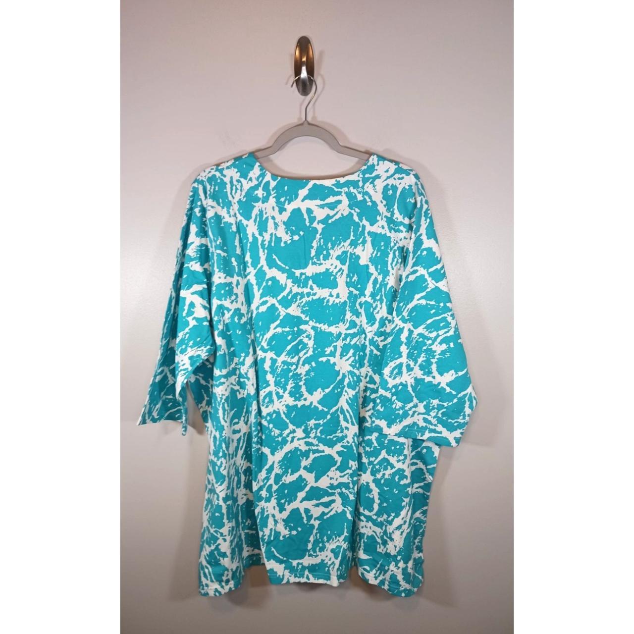 Quacker Factory Tunic 3/4 Length Sleeve Teal White... - Depop