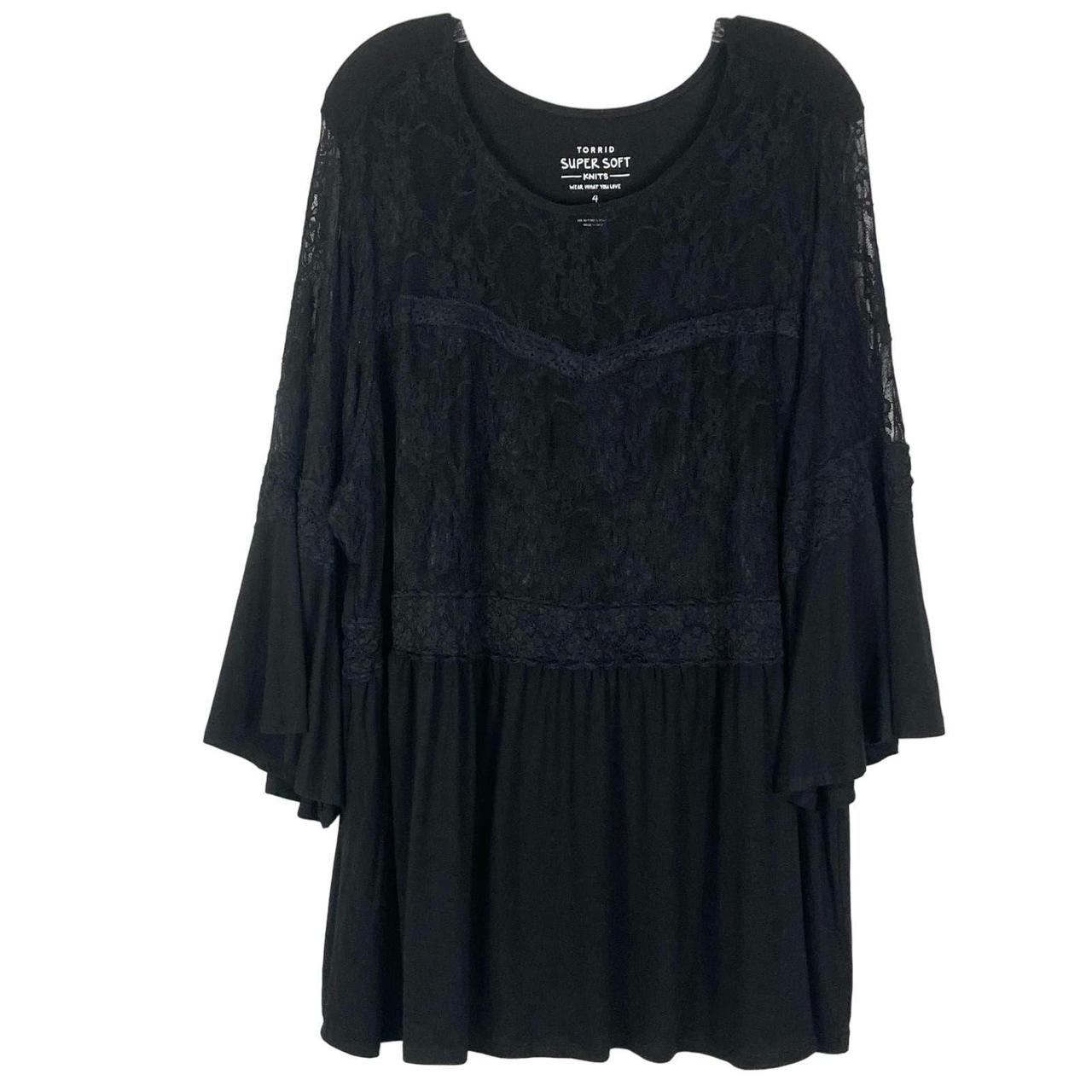 TORRID Black Bell Sleeve Lace Trim Babydoll Blouse... - Depop