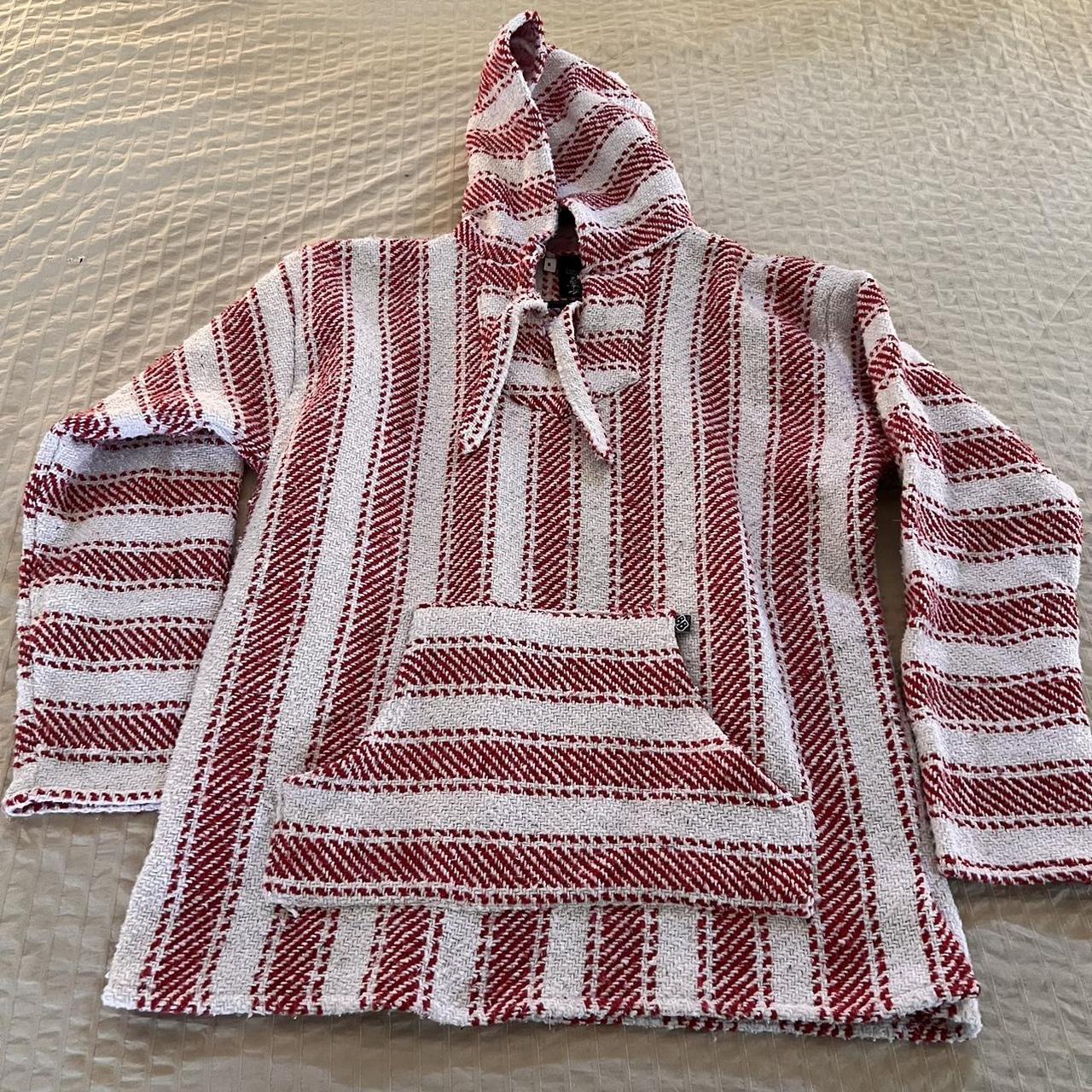 Red and white Baja Billy’s poncho Spicoli Drug... - Depop