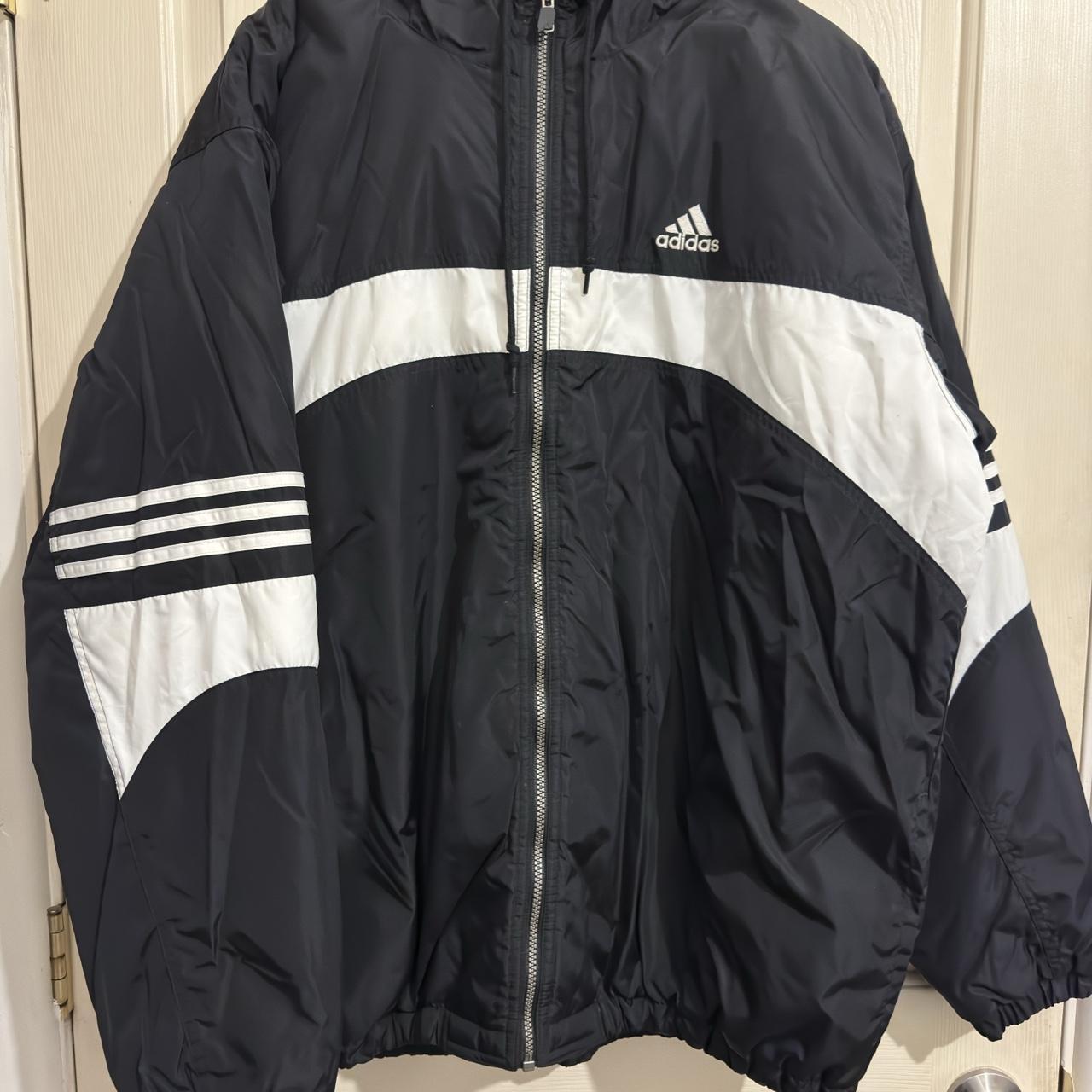 vintage Y2K black/white adidas puffer jacket... - Depop