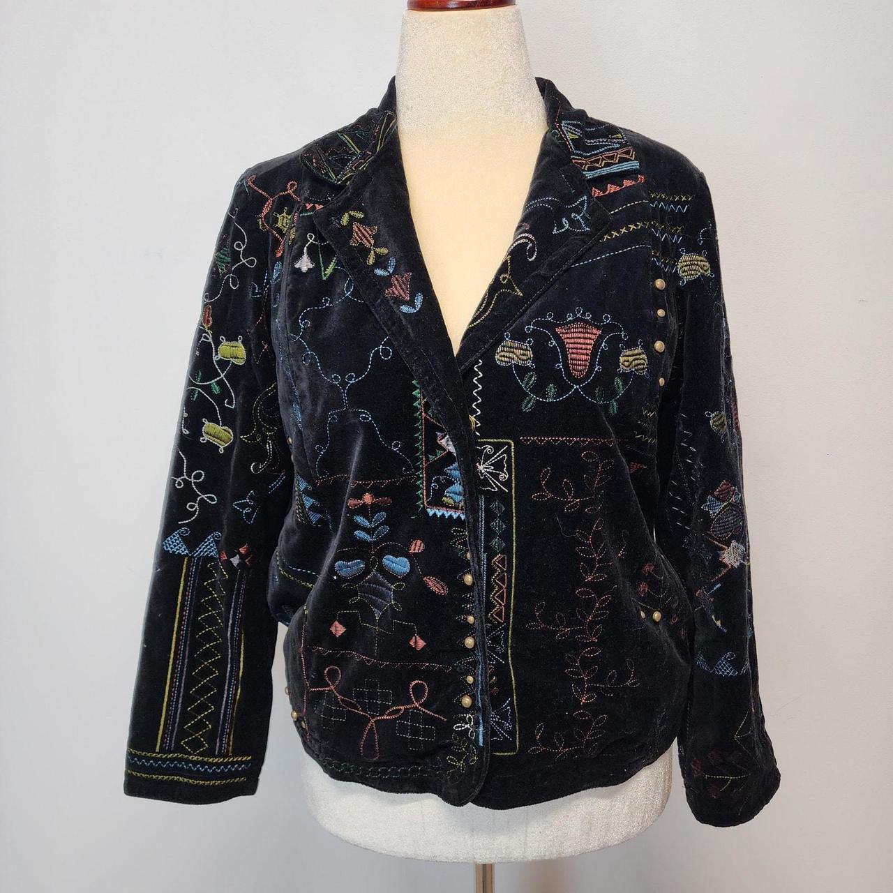 Chicos 1 Black Velvet Embroidered Blazer Jacket. Depop