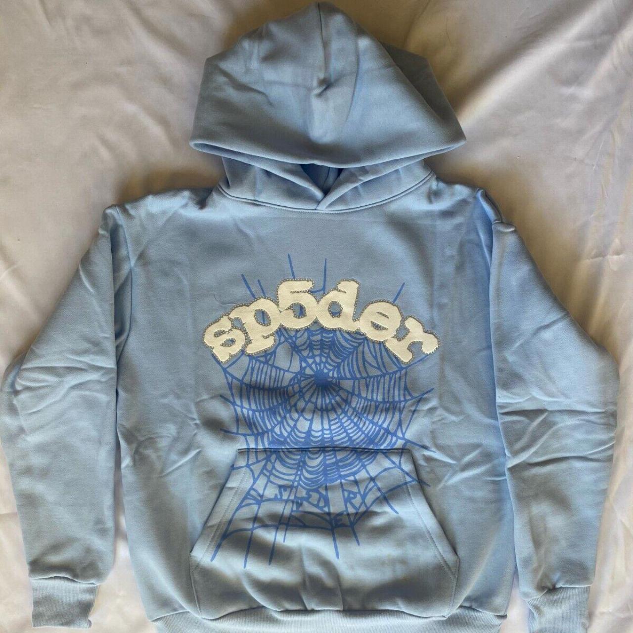 Sp5der Web Hoodie Sky Blue Brand New Size Small - Depop