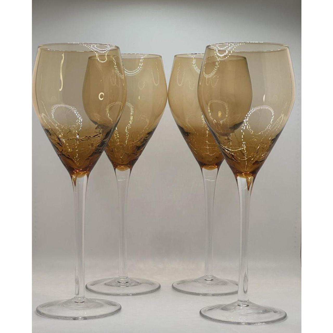 4 Amber Crackle (Golden Luster) White Wine Glasses - Depop