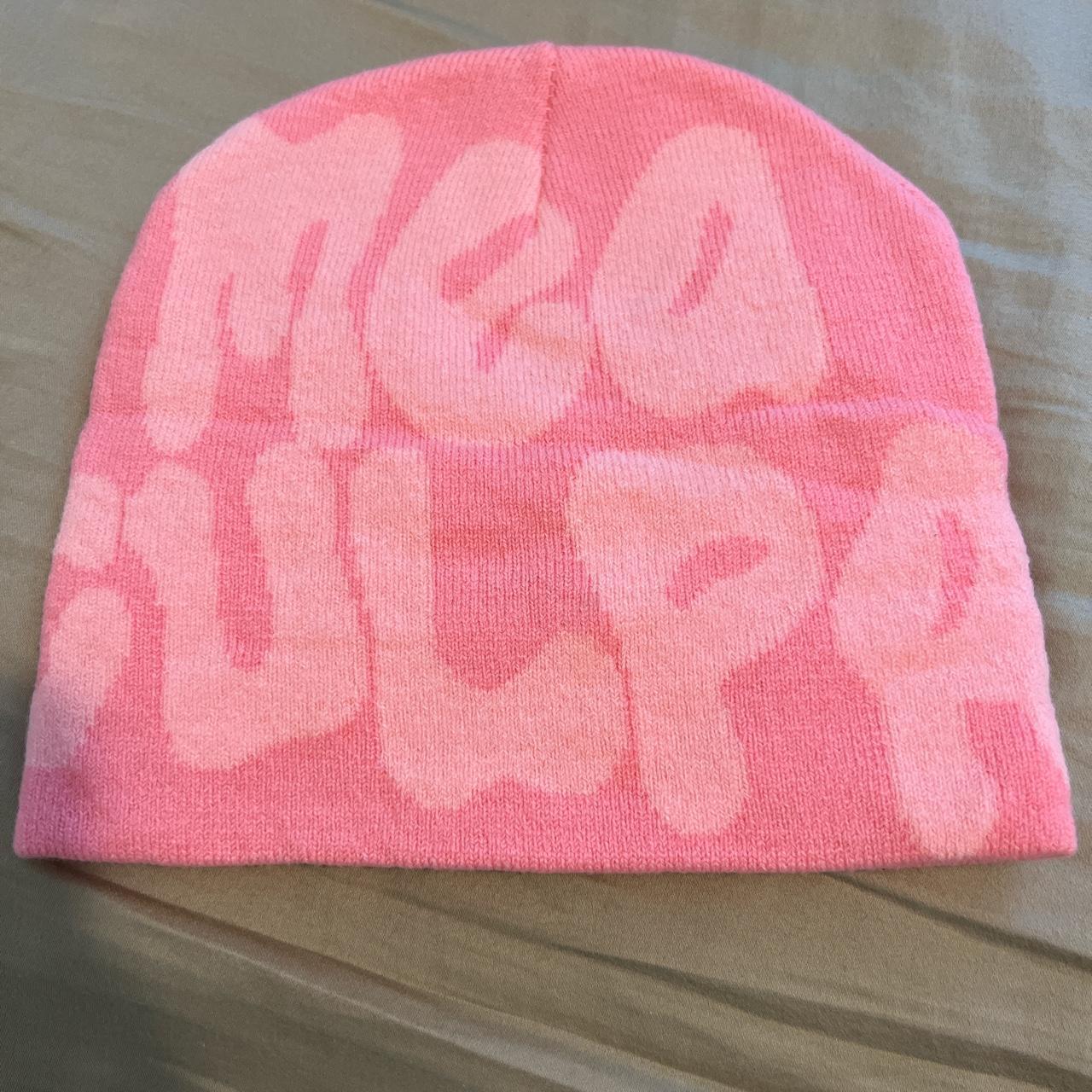 mea culpa light pink and pink beanie - Depop