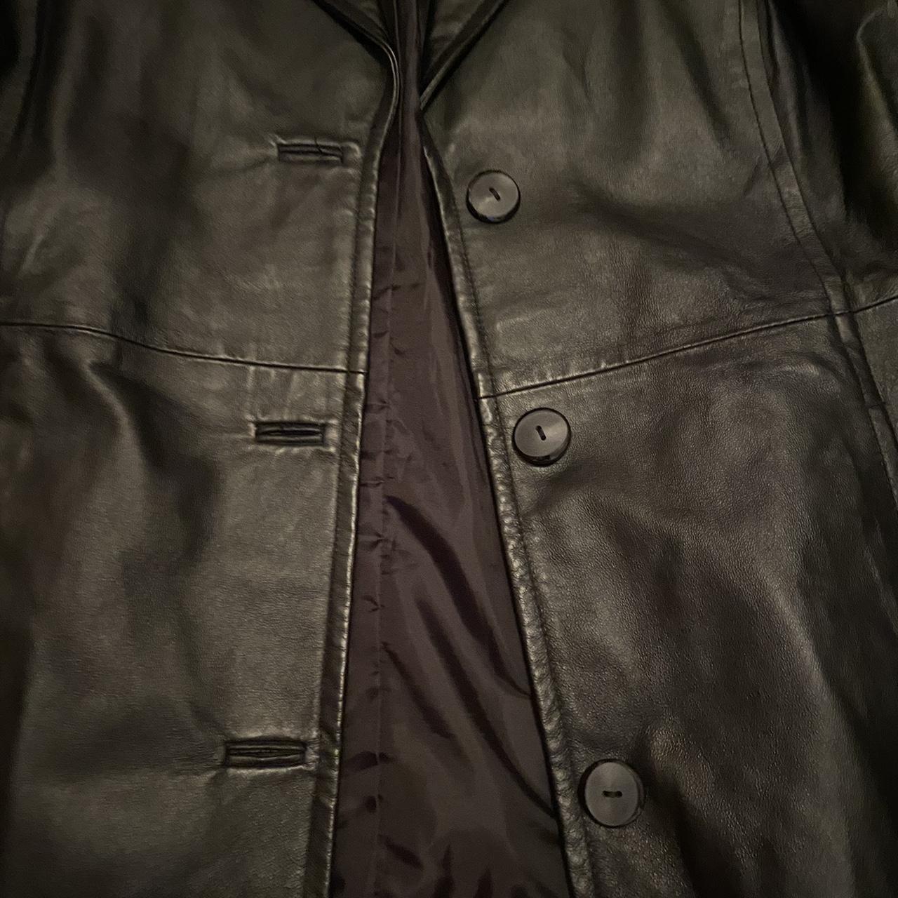 black leather jacket worthington petite large worn... - Depop