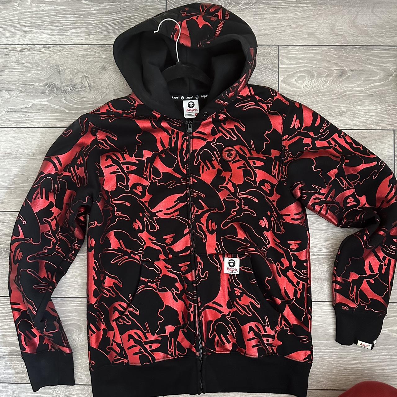 Aape metallic red shiny zip up hoodie , like new... - Depop