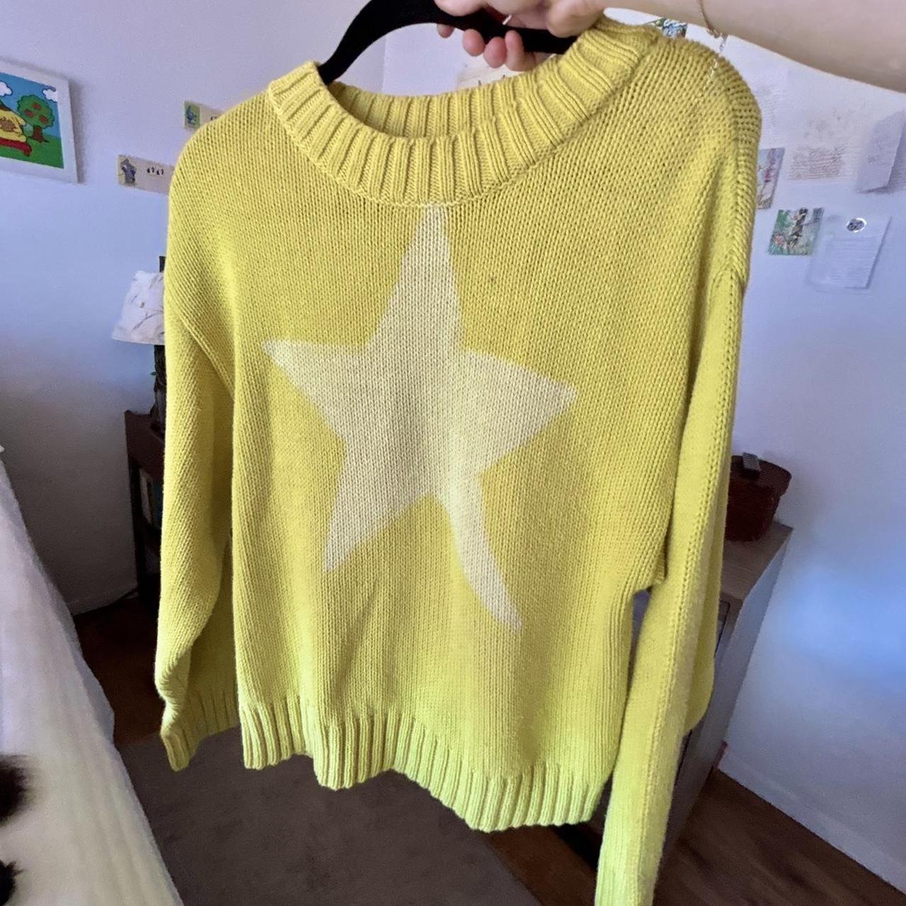 Cute yellow sweater with bleached star design Depop