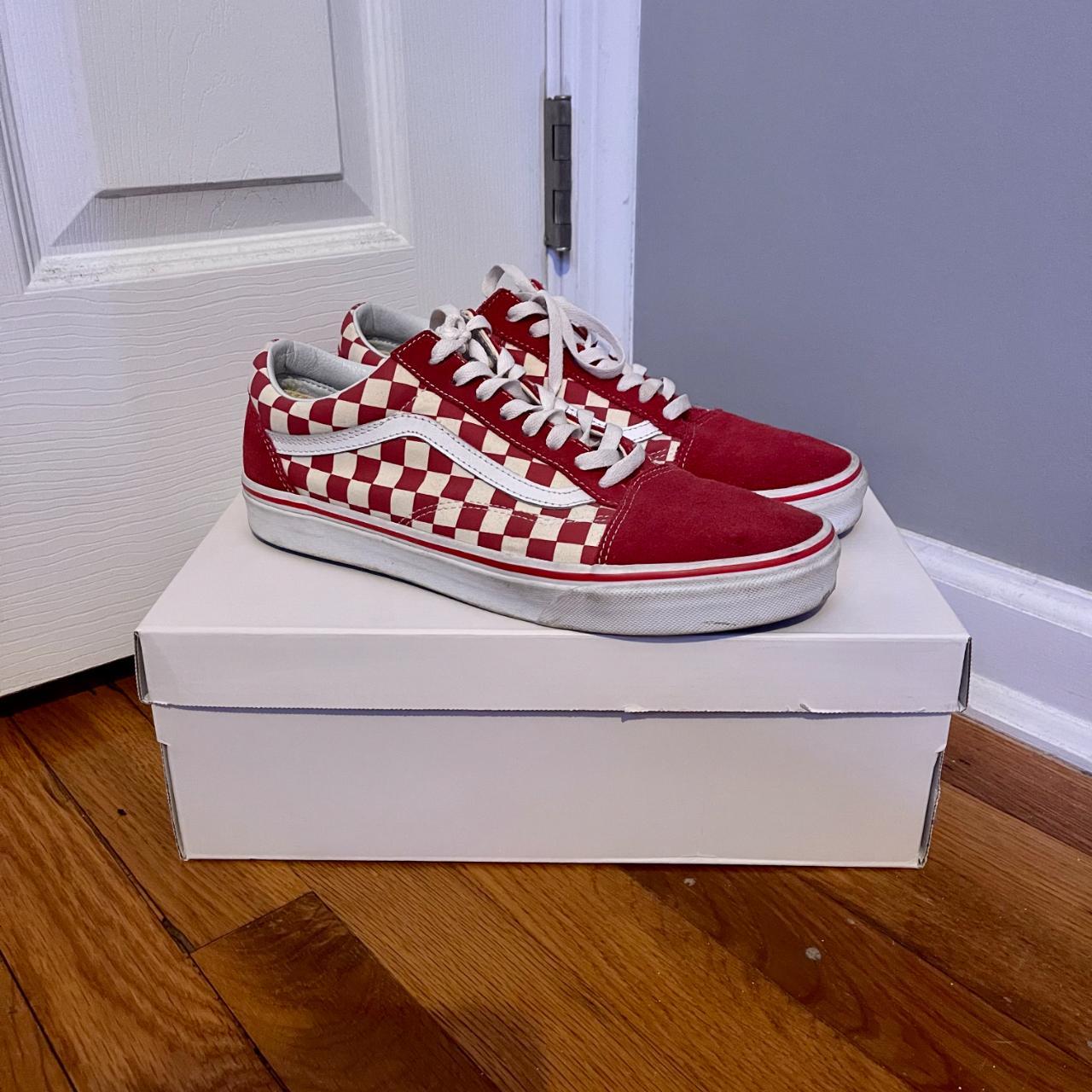 'Racing Red' Old Skool Checkerboard Vans • Purchased... - Depop