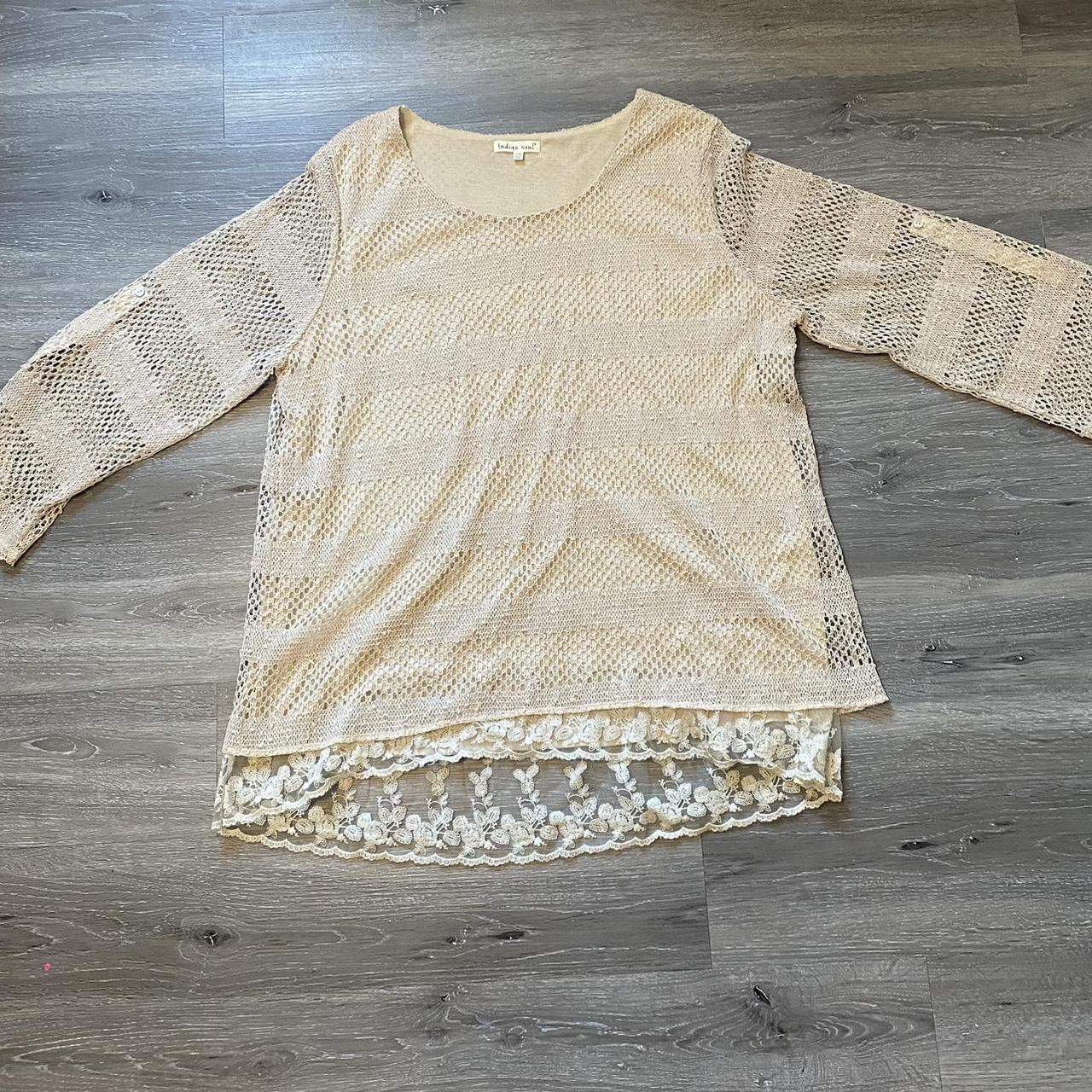 Beautiful brown Indigo Soul blouse. Crochet pieces... - Depop