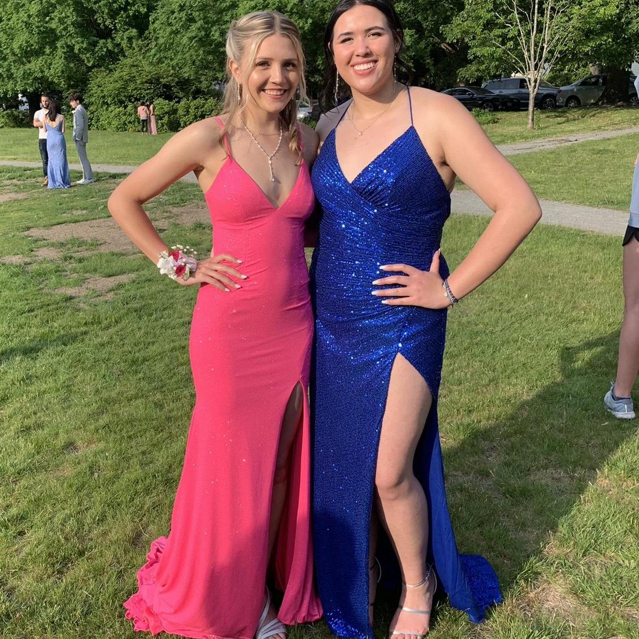 Hot pink sparkle prom dress vneck, strappy... Depop