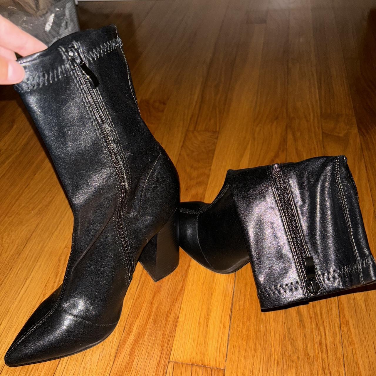 pointed toe black leather booties