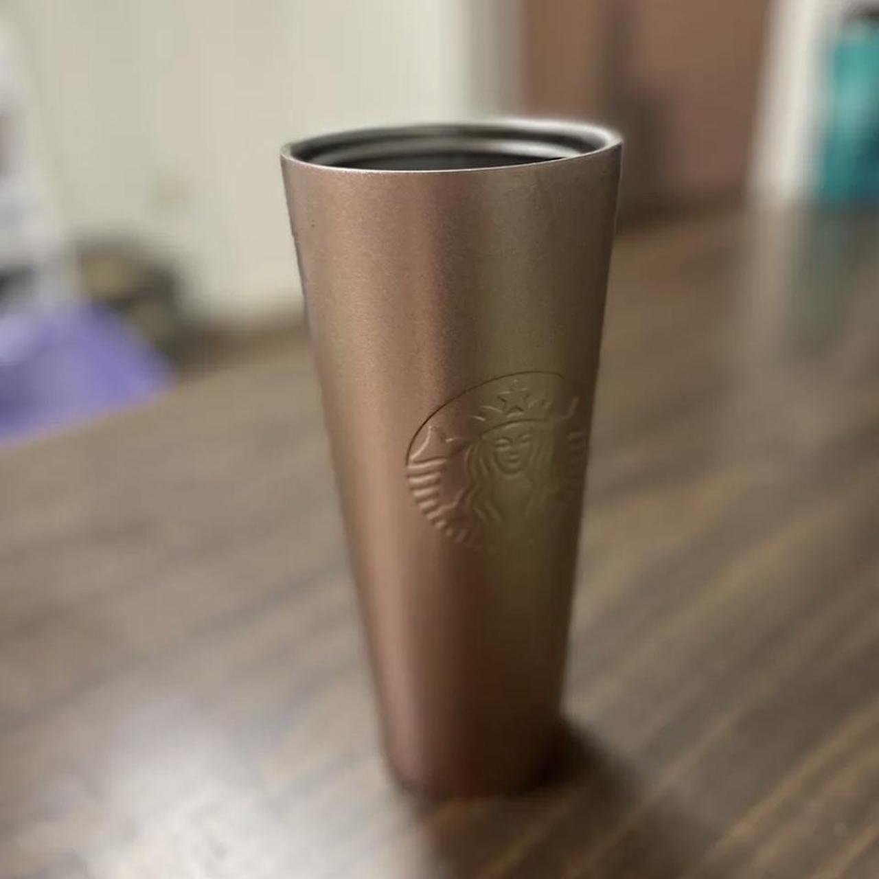 16 oz rose gold pink Starbucks tumbler cup with - Depop