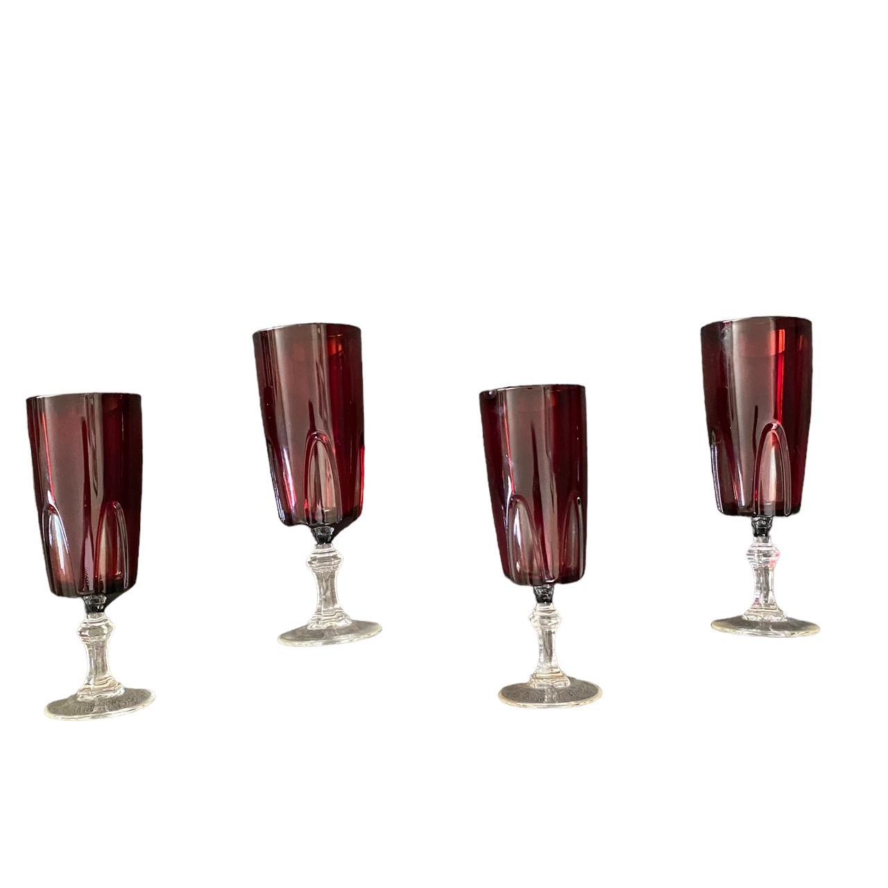 Stunning Ruby Red Wine Glasses Set of 4 