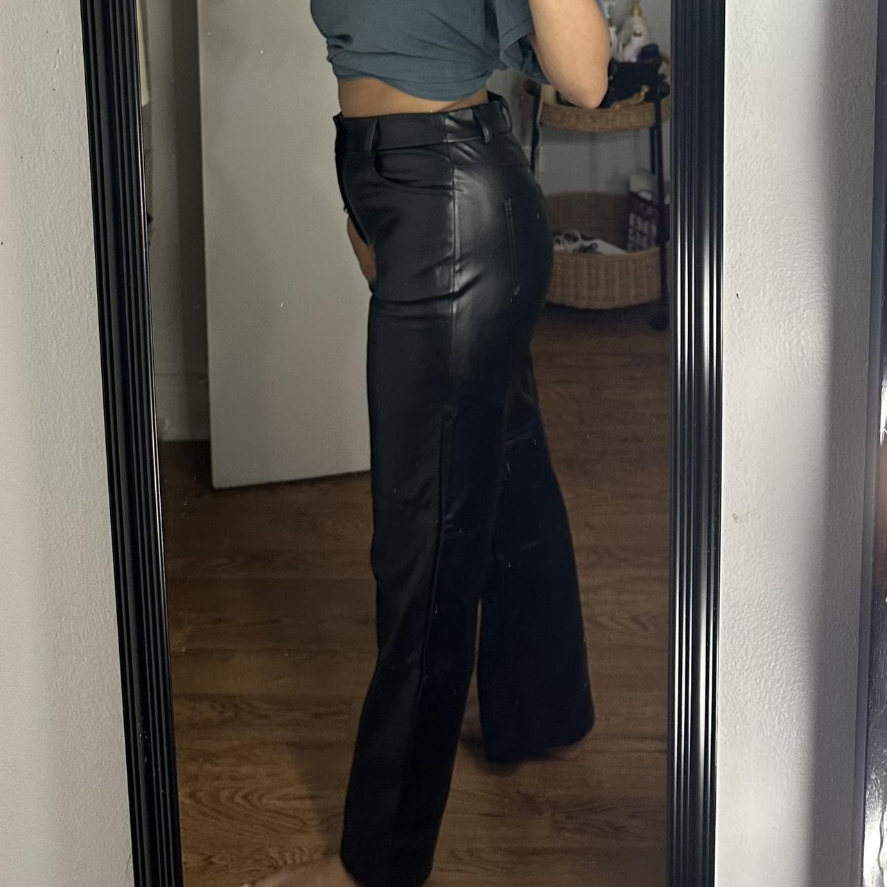 Black wide leg leather pants from Shein! Size petite... - Depop