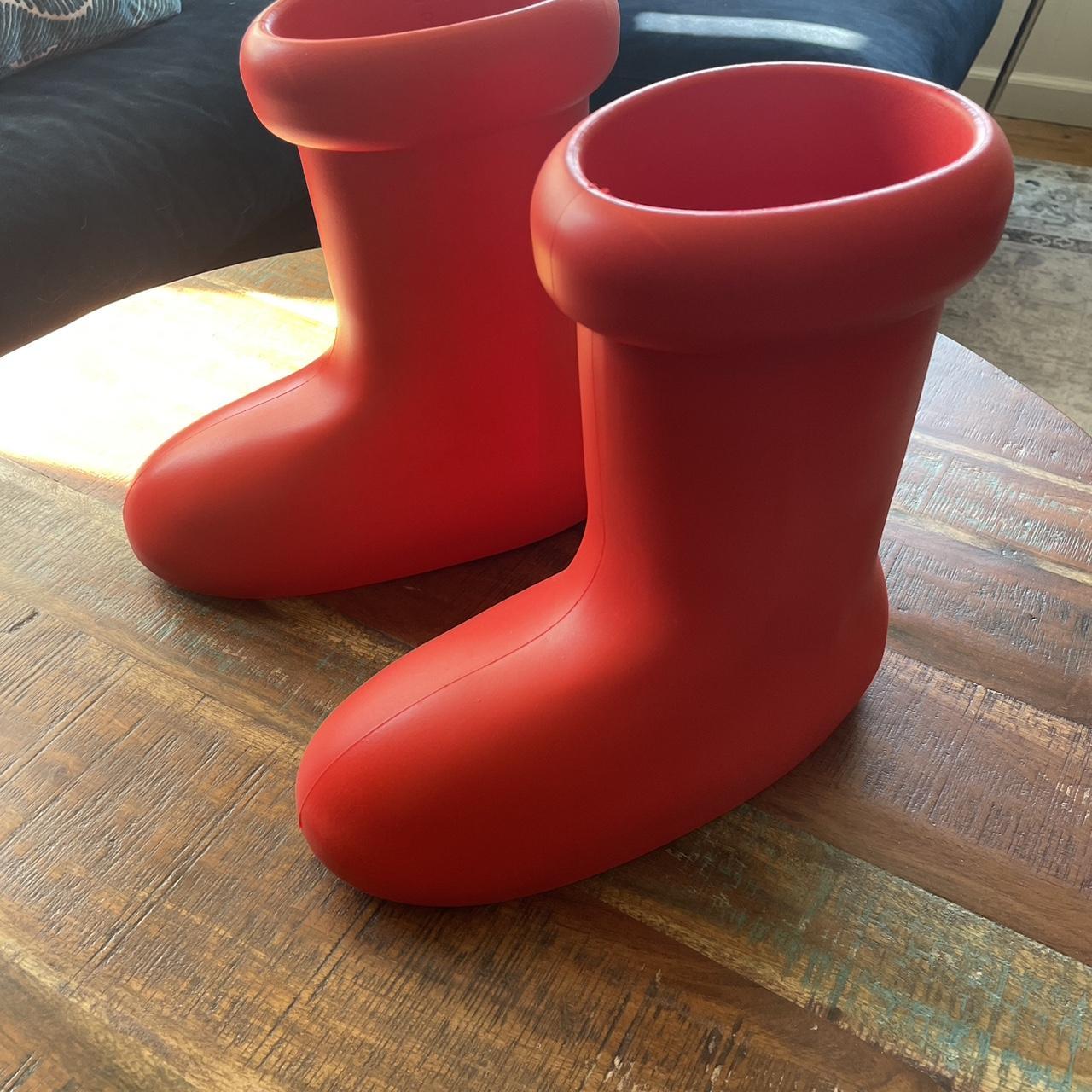 Fake big red boots. Size 10, fits to size. - Depop