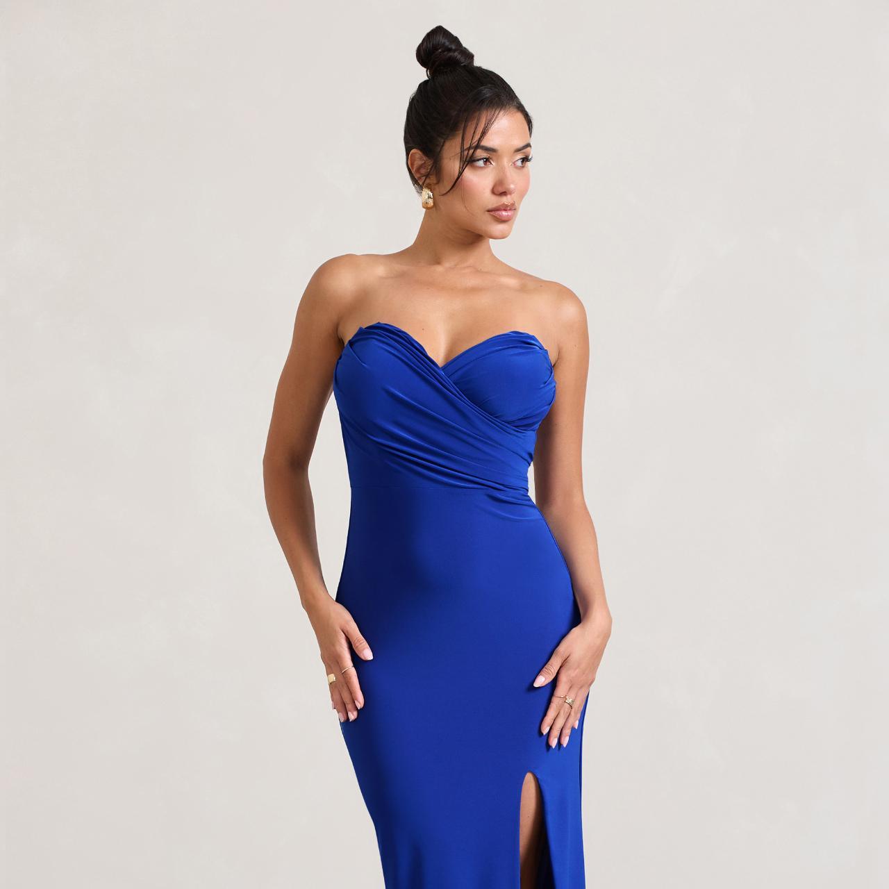 Dynamite | Royal Blue Pleated Bodice Split Maxi... - Depop