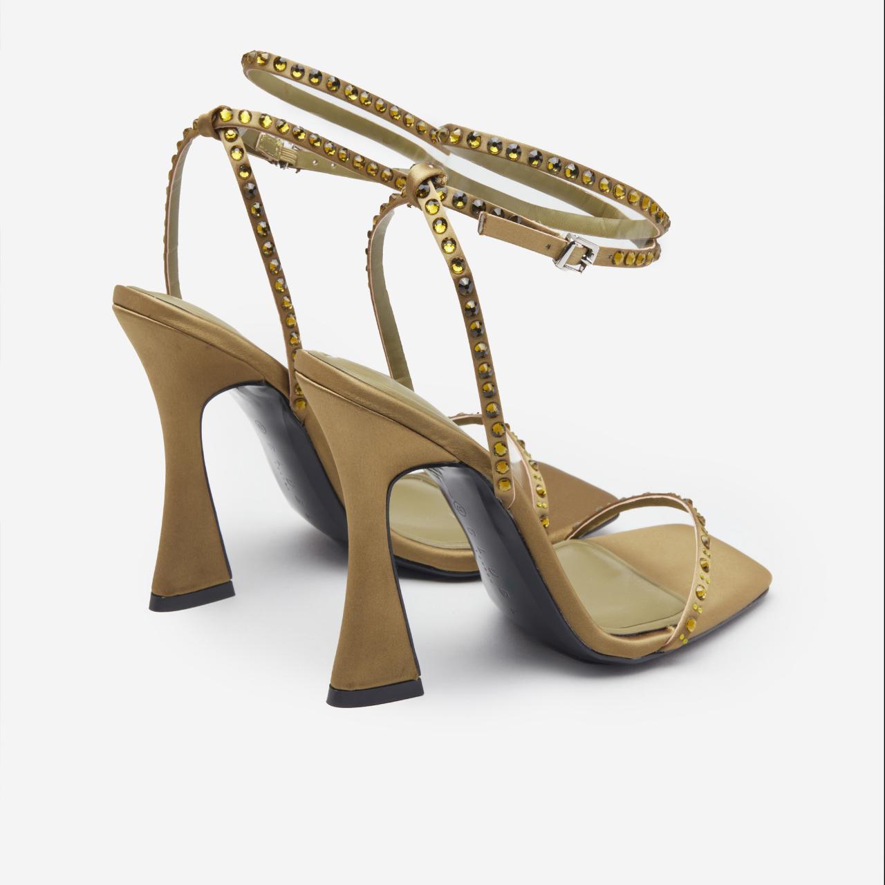 Nostalgia Olive Green Satin Heeled Sandals