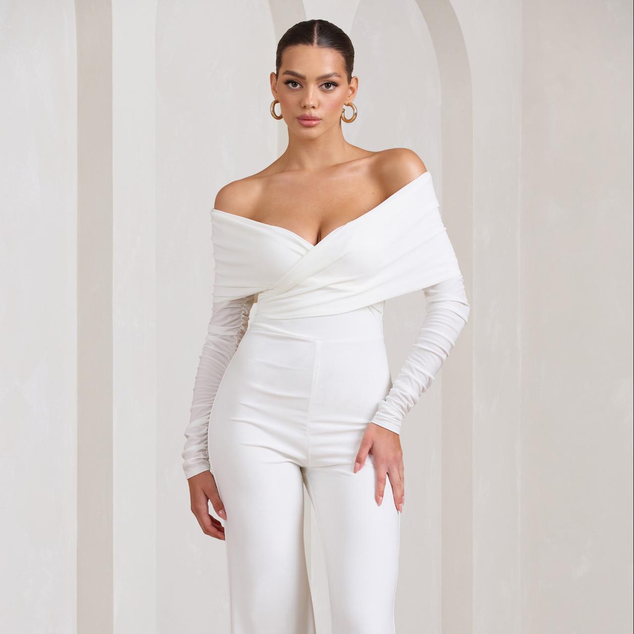 Hand On Heart Ivory Twist Front Bardot Long