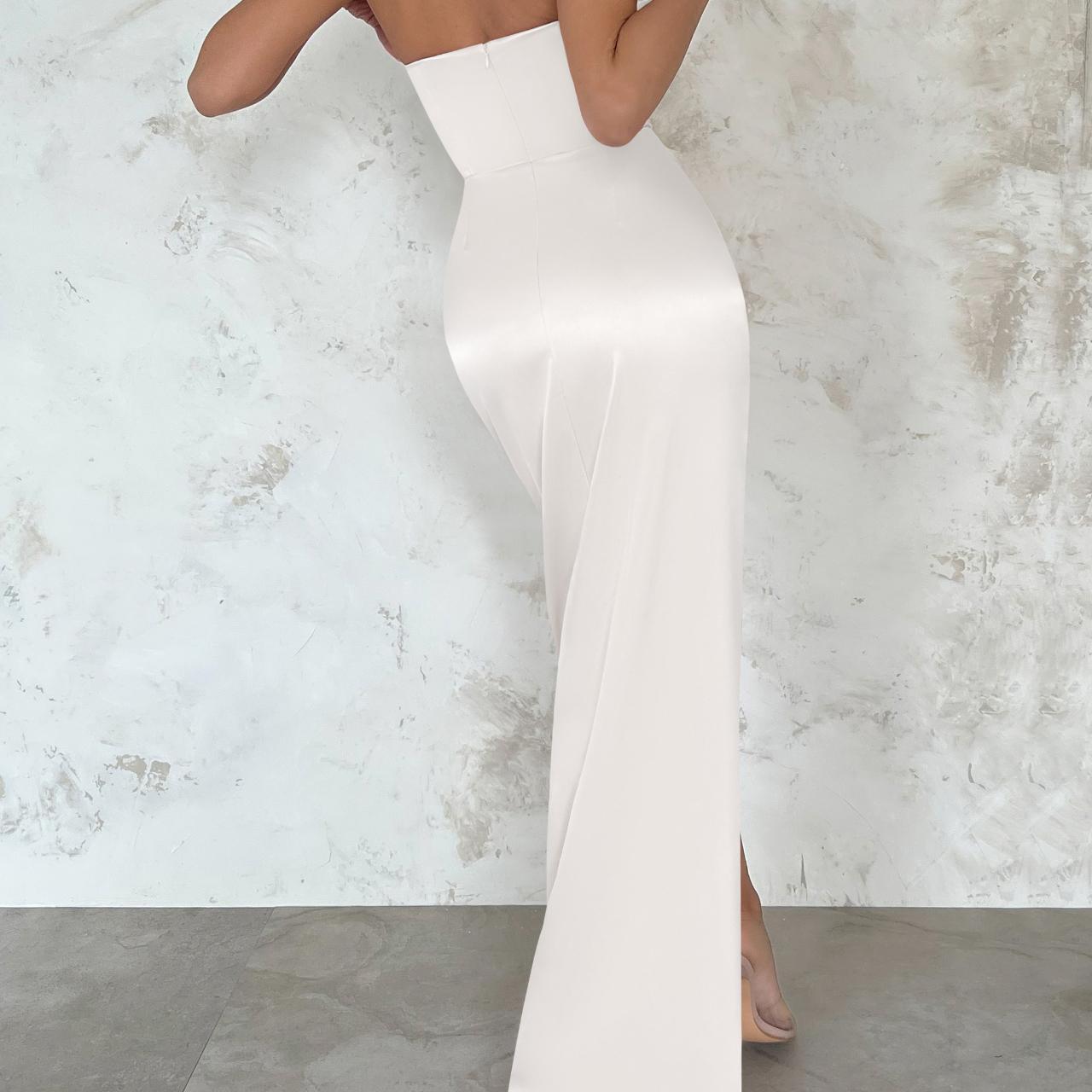 Romancing Ivory Thigh Split Corset Strapless Maxi Dress – Club L