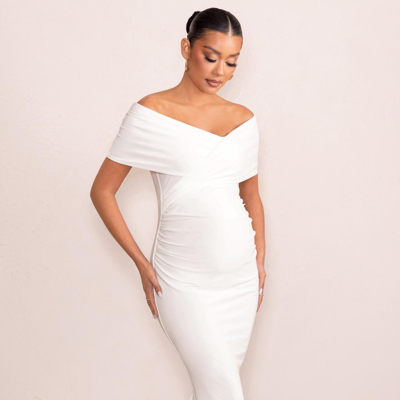 White bardot maternity dress new arrivals