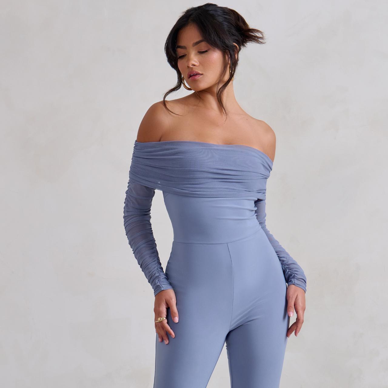 Ruched mesh bardot jumpsuit by club l online