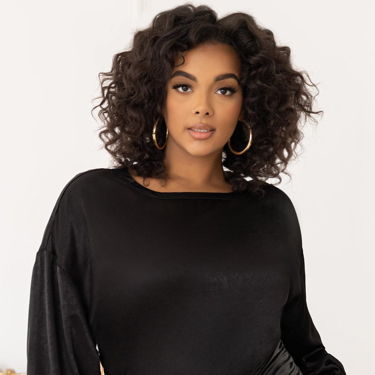 Smooth Talk | Plus Black Oversized Long Sleeve Satin... - Depop