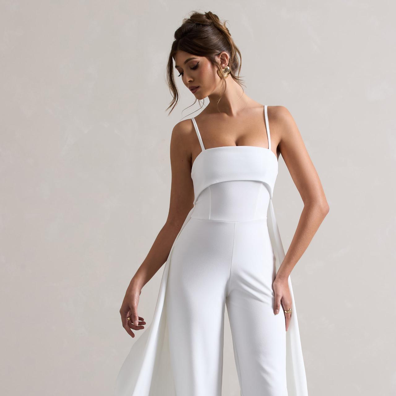 Bandeau Jumpsuit Club L White Jumpsuit Amaya White Bandeau Wide