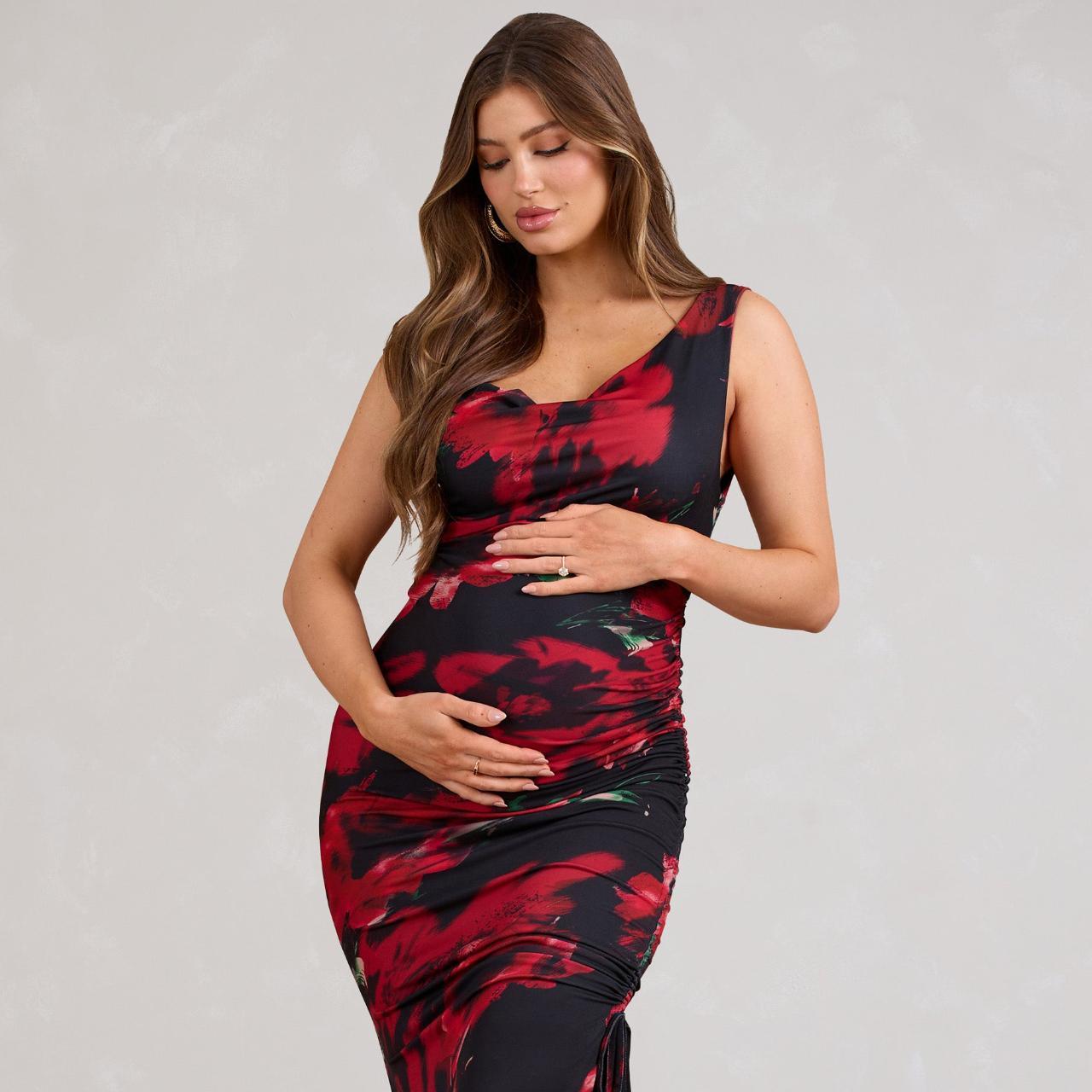 Phantasy Red Floral Asymmetric Split