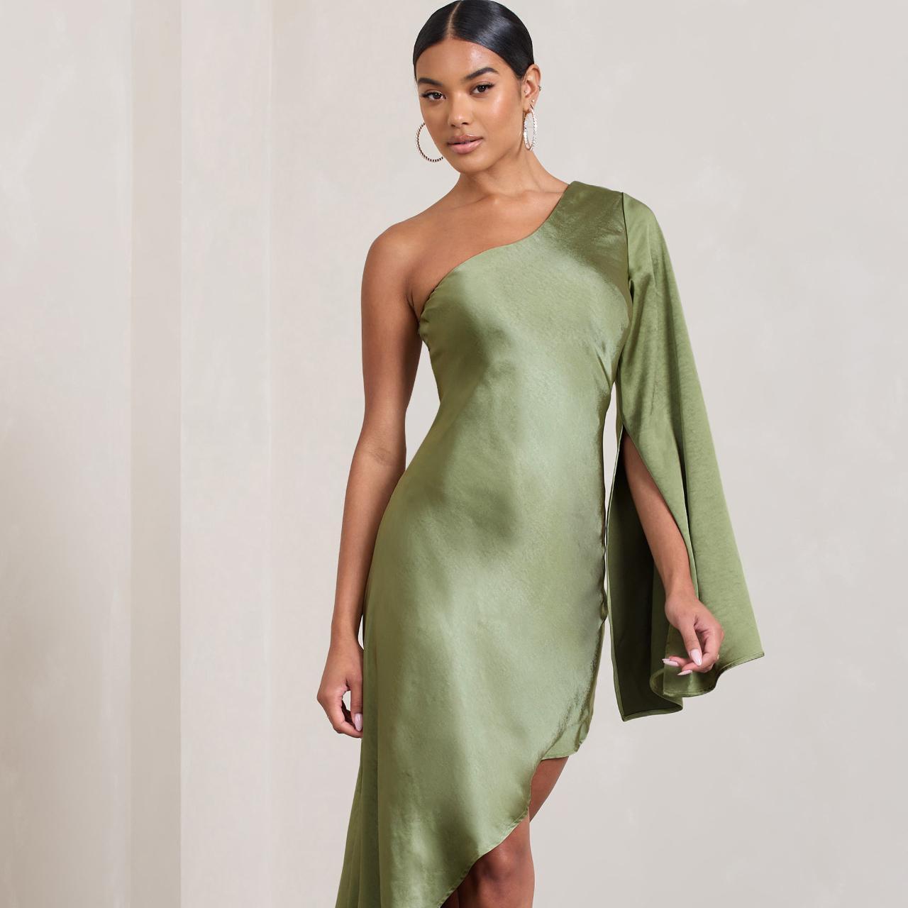 Hanna Olive One Shoulder Asymmetric Draped