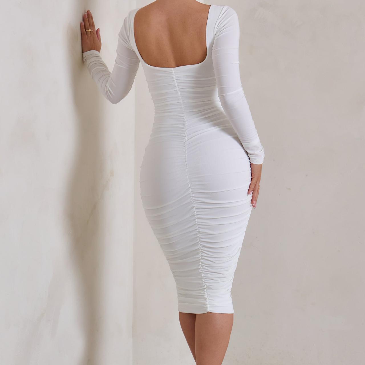 Seductress | White Long Sleeve Square Neck Ruched | Depop