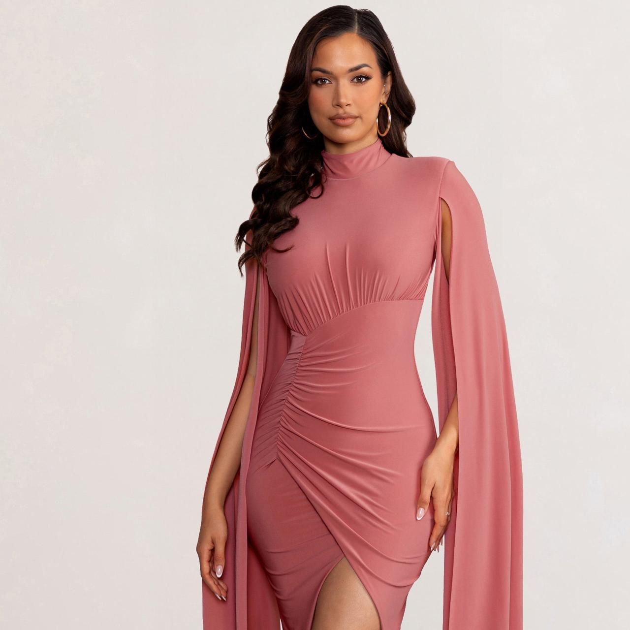 midi dress blush pink cape dress