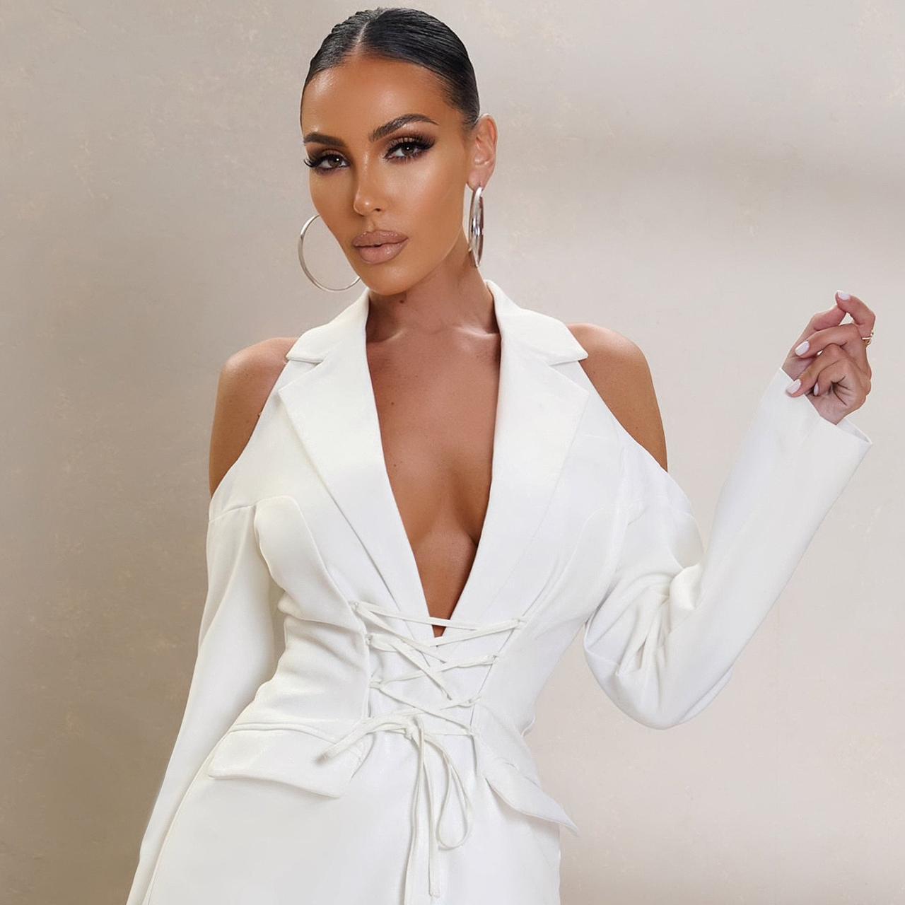 Im Yours Cream Cold Shoulder Lace Up Blazer