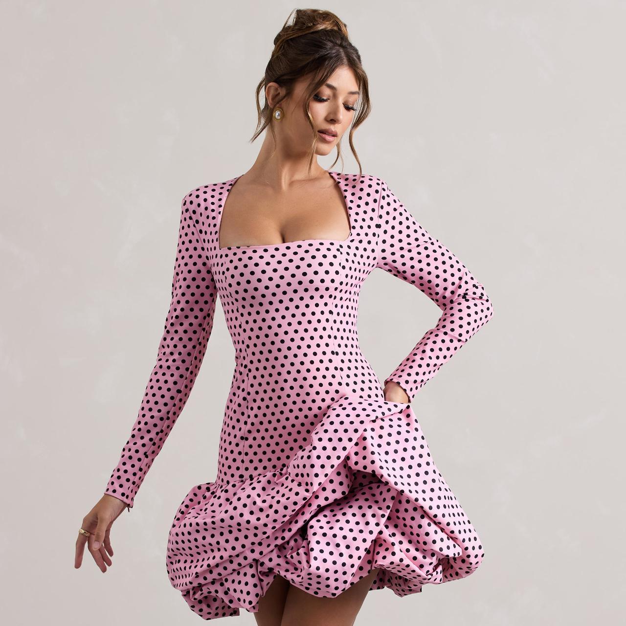 Pink polka dot mini dress hotsell