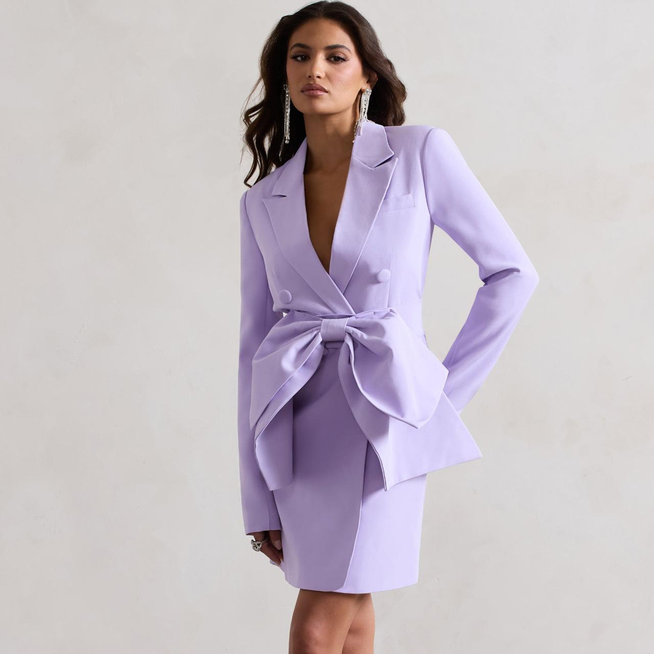 Prized Lilac Tailored Blazer Dress With Bow,