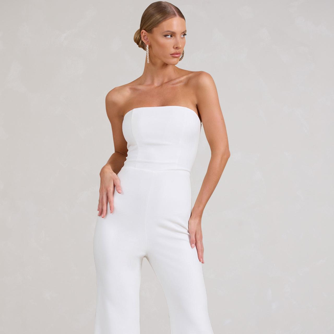 Tracey White Strapless Bandeau Flared Leg