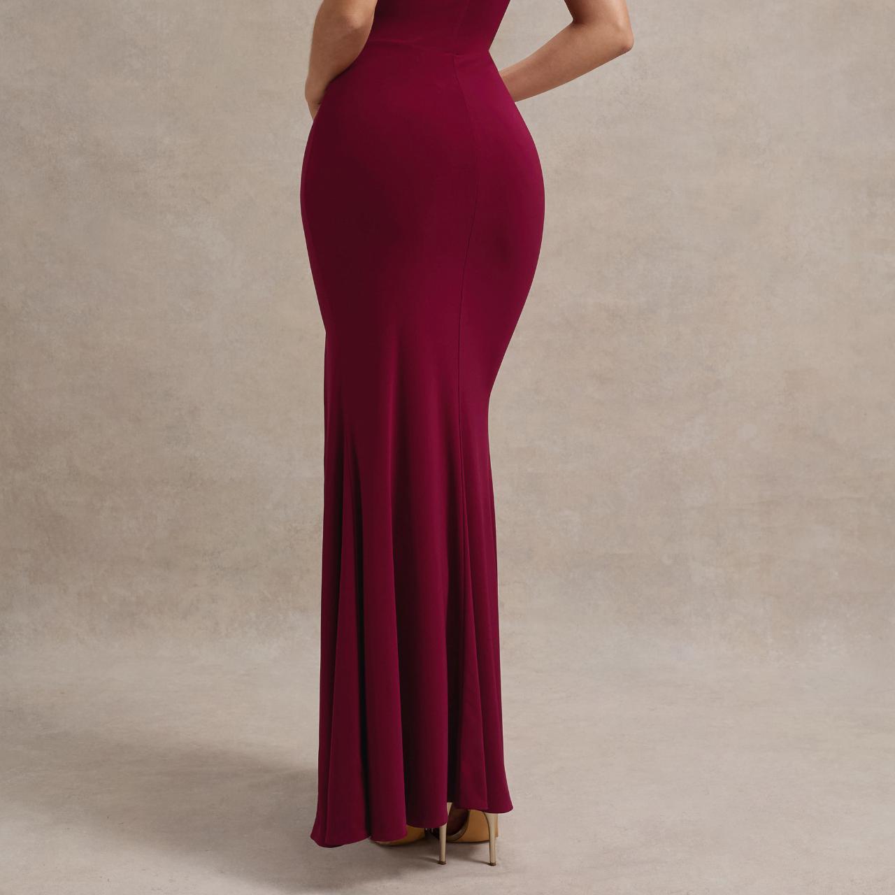 Jianna Wine Cross Over HalterNeck Split Maxi... Depop