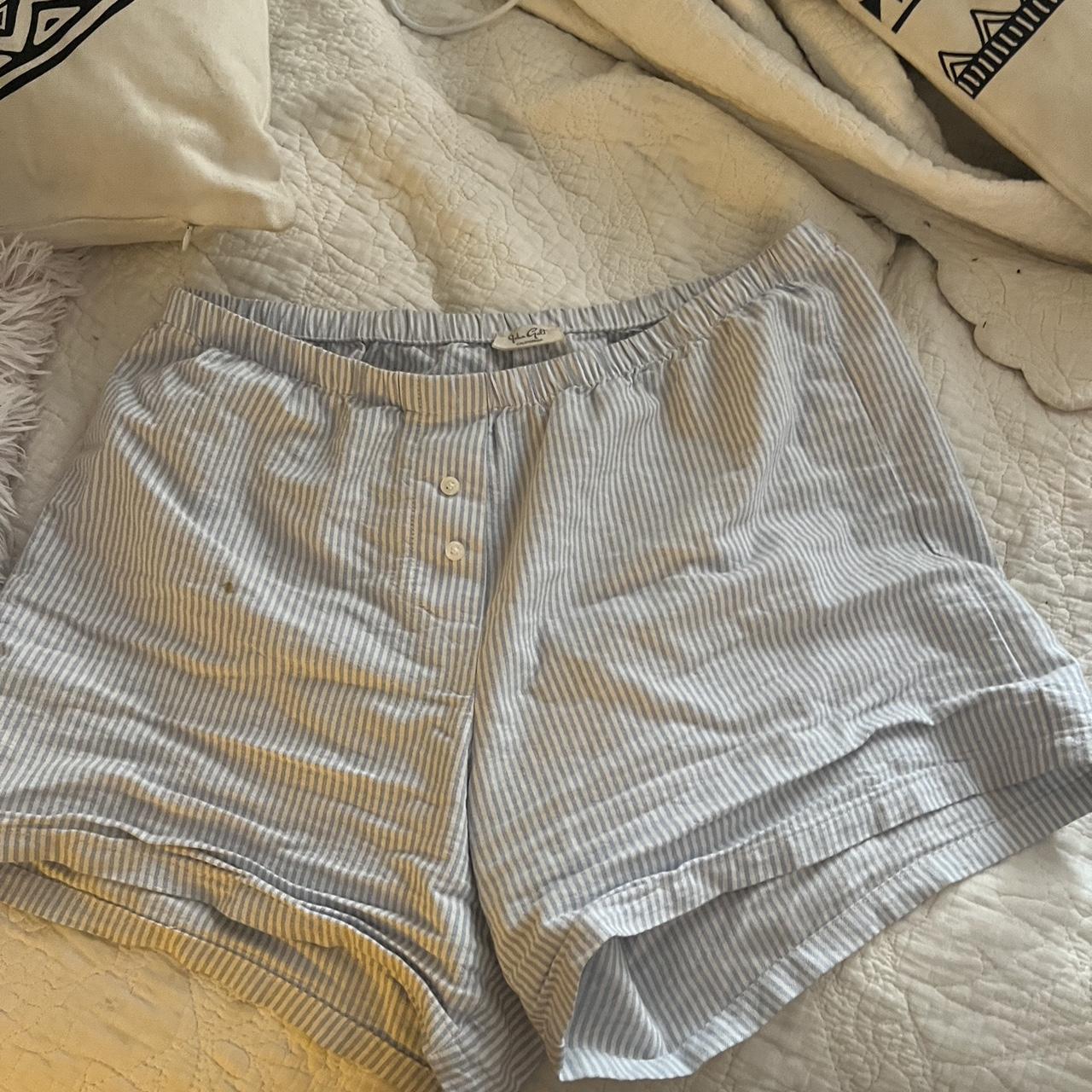 white and blue brandy melville boxers small stain - Depop