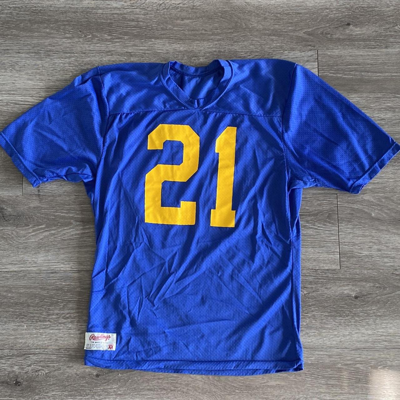 Rawlings Men's Blue and Yellow Top Depop