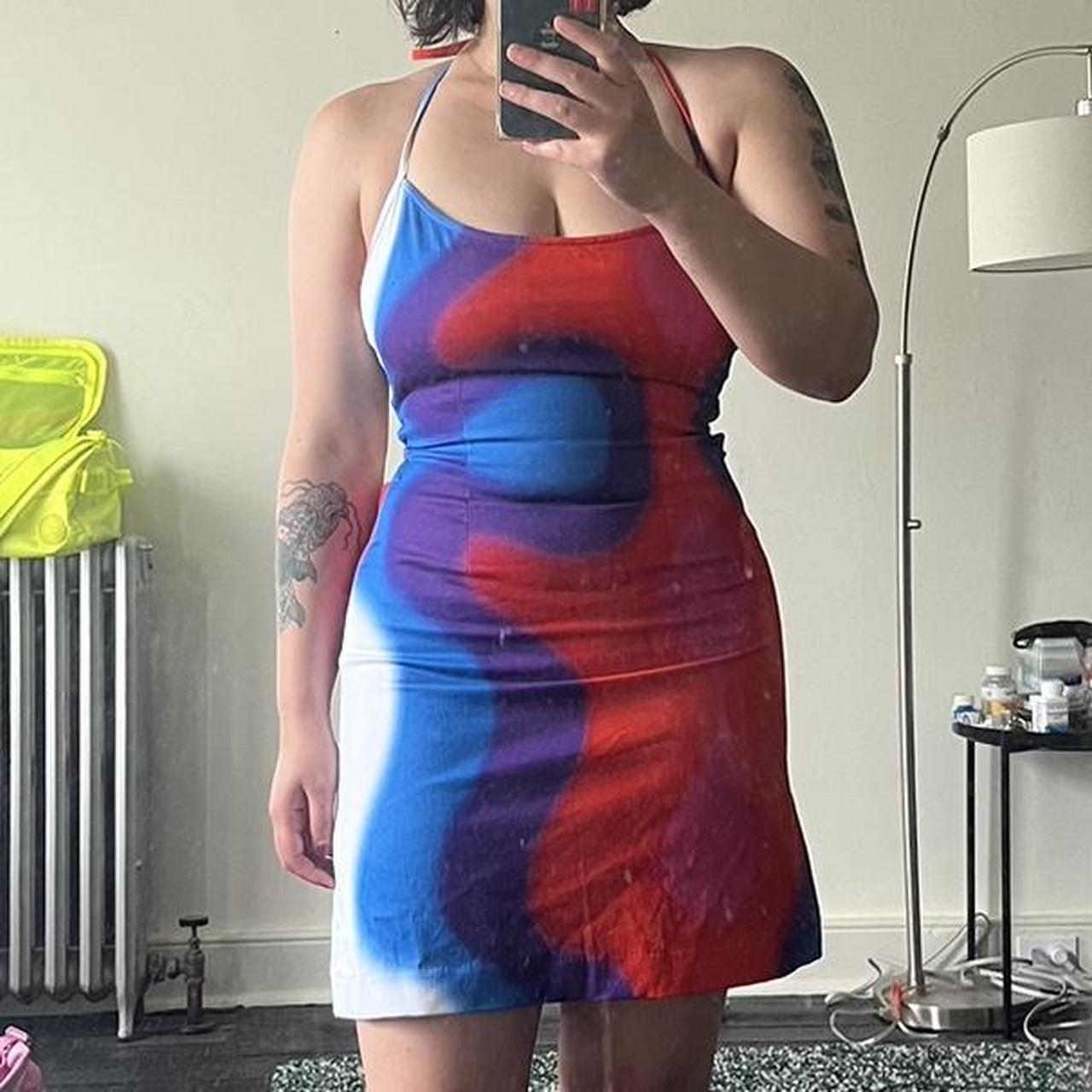 LuLaRoe Nicole Multi Colored Triangles on Navy Dress (8048