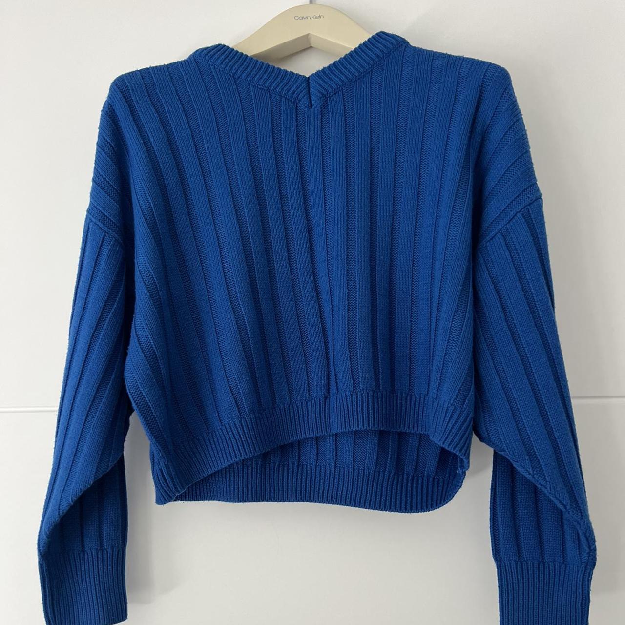 top shop lovely blue v-neck knit jumper - Depop