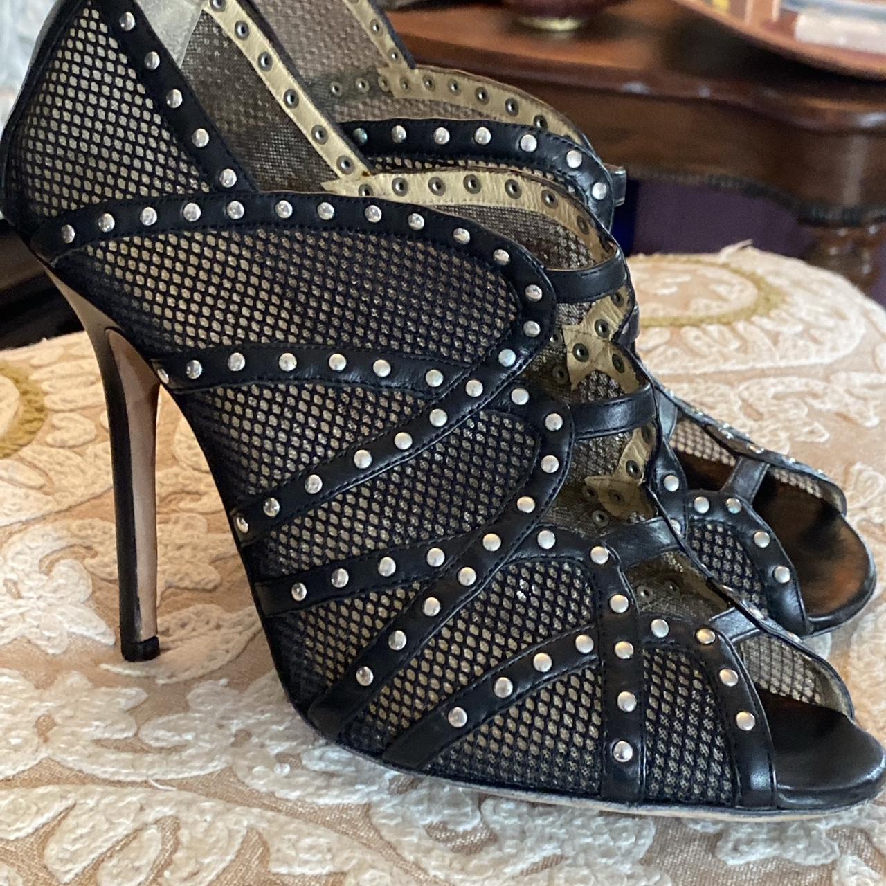 Black and silver studded heels perfect for a Depop