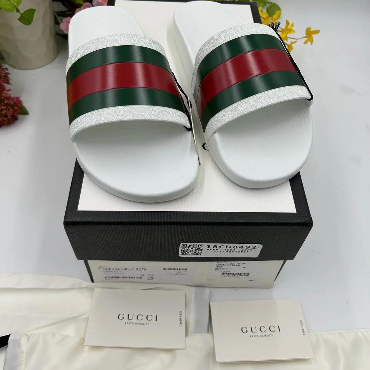 Size 10 Brand new Gucci rubber pool slides White - Depop