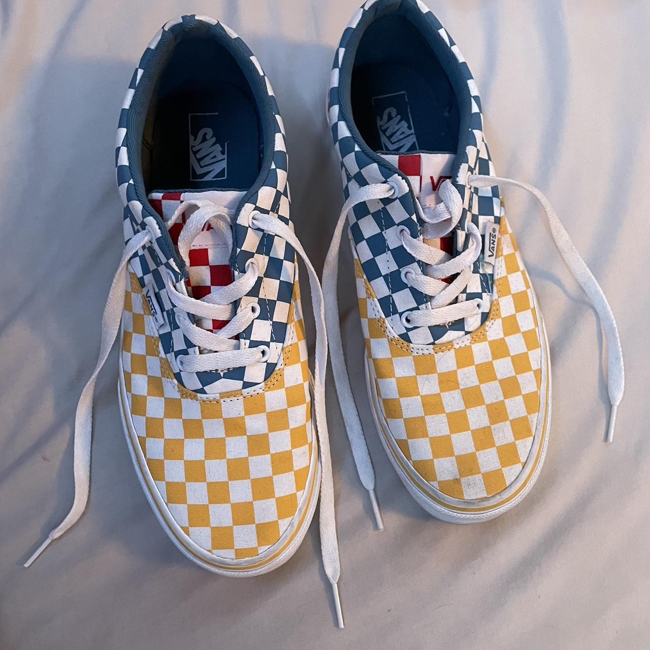 colorful checkered vans worn twice Depop