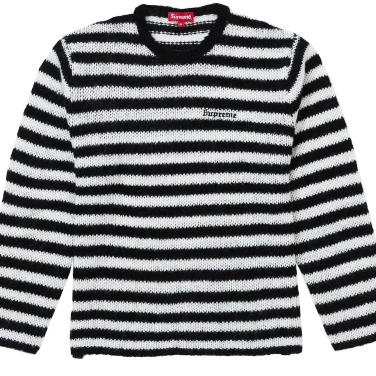 SUPREME Black and White Striped Mohair Sweater XL - Depop