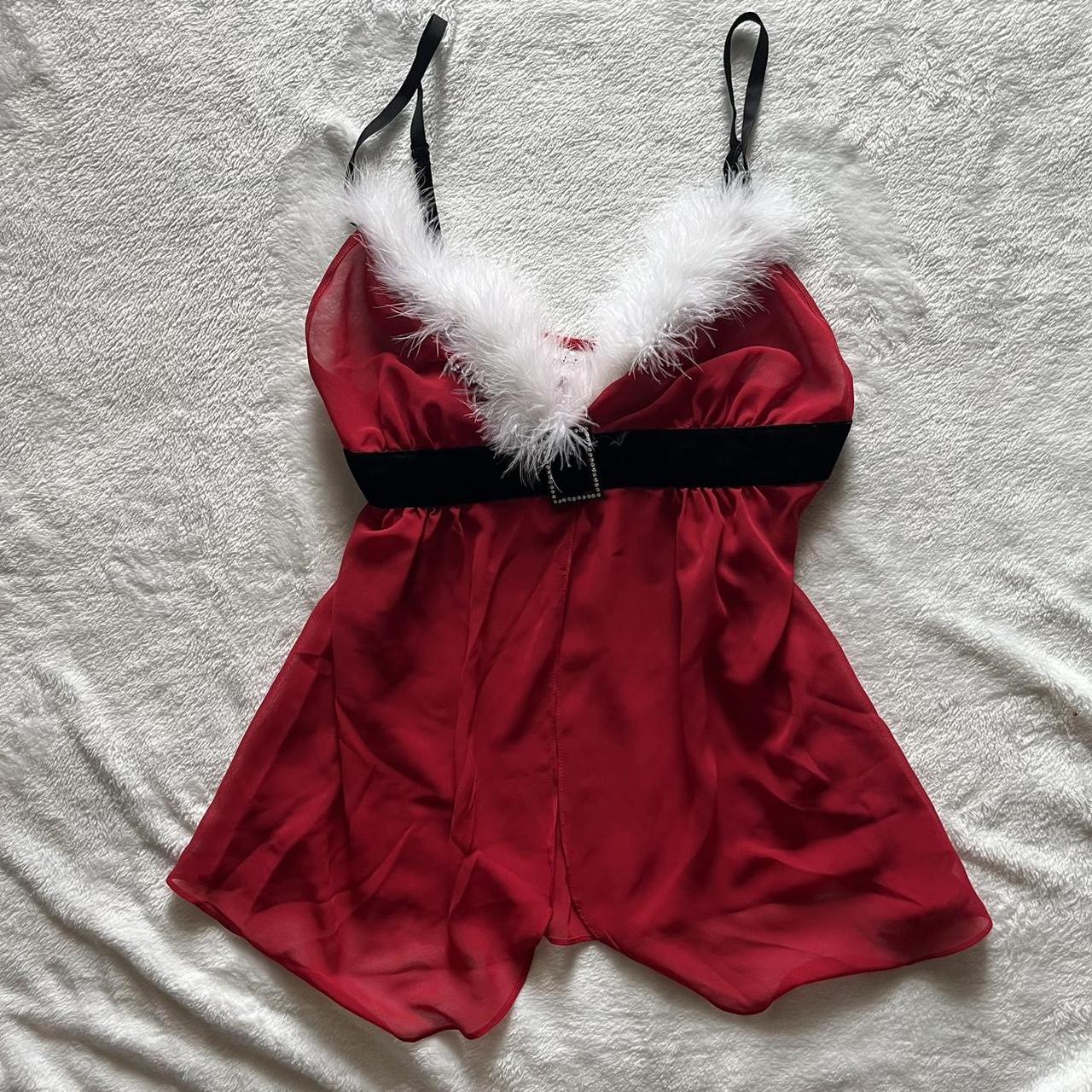 red and white mesh lingerie christmas santa tank top... - Depop