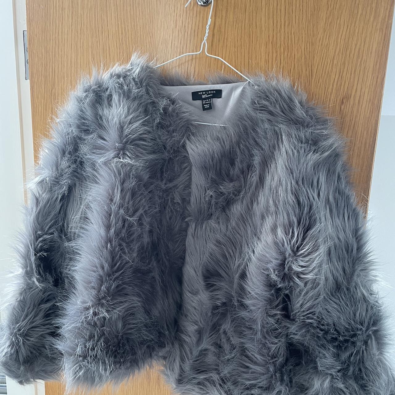 New look fluffy grey jacket. Age 12-13 fits size XS.... - Depop