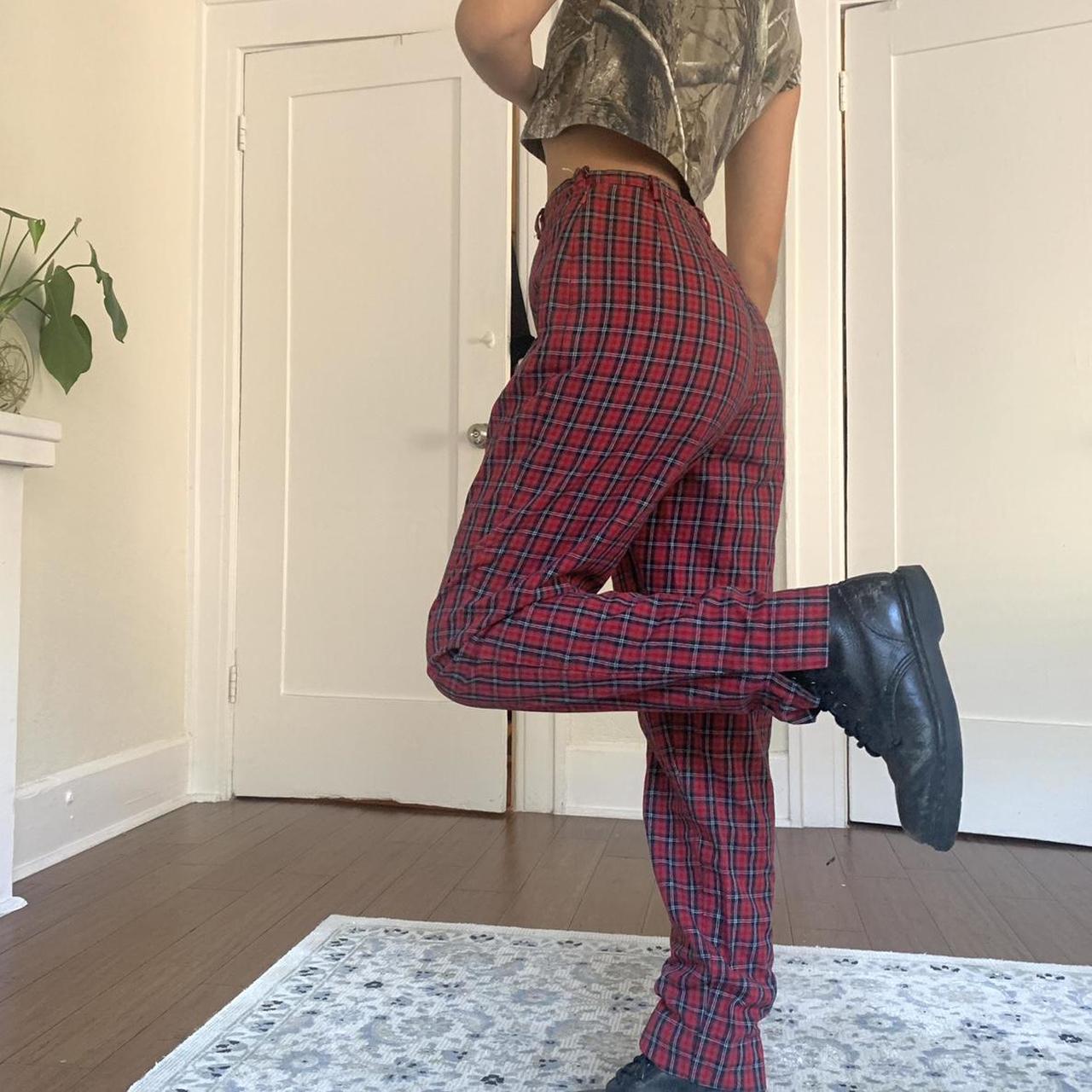 90s Red Plaid Pants