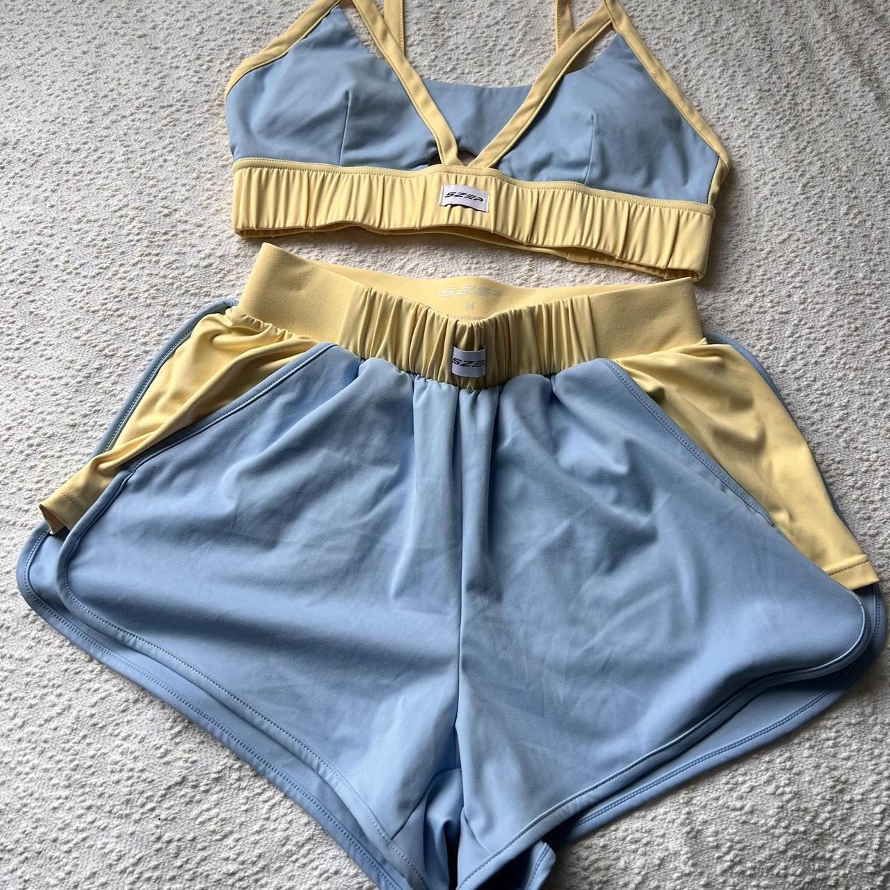 Chloe Szep Blue and yellow activewear set with... Depop