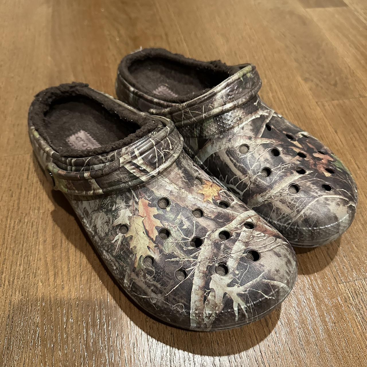 Fuzzy camo crocs M10 - Depop