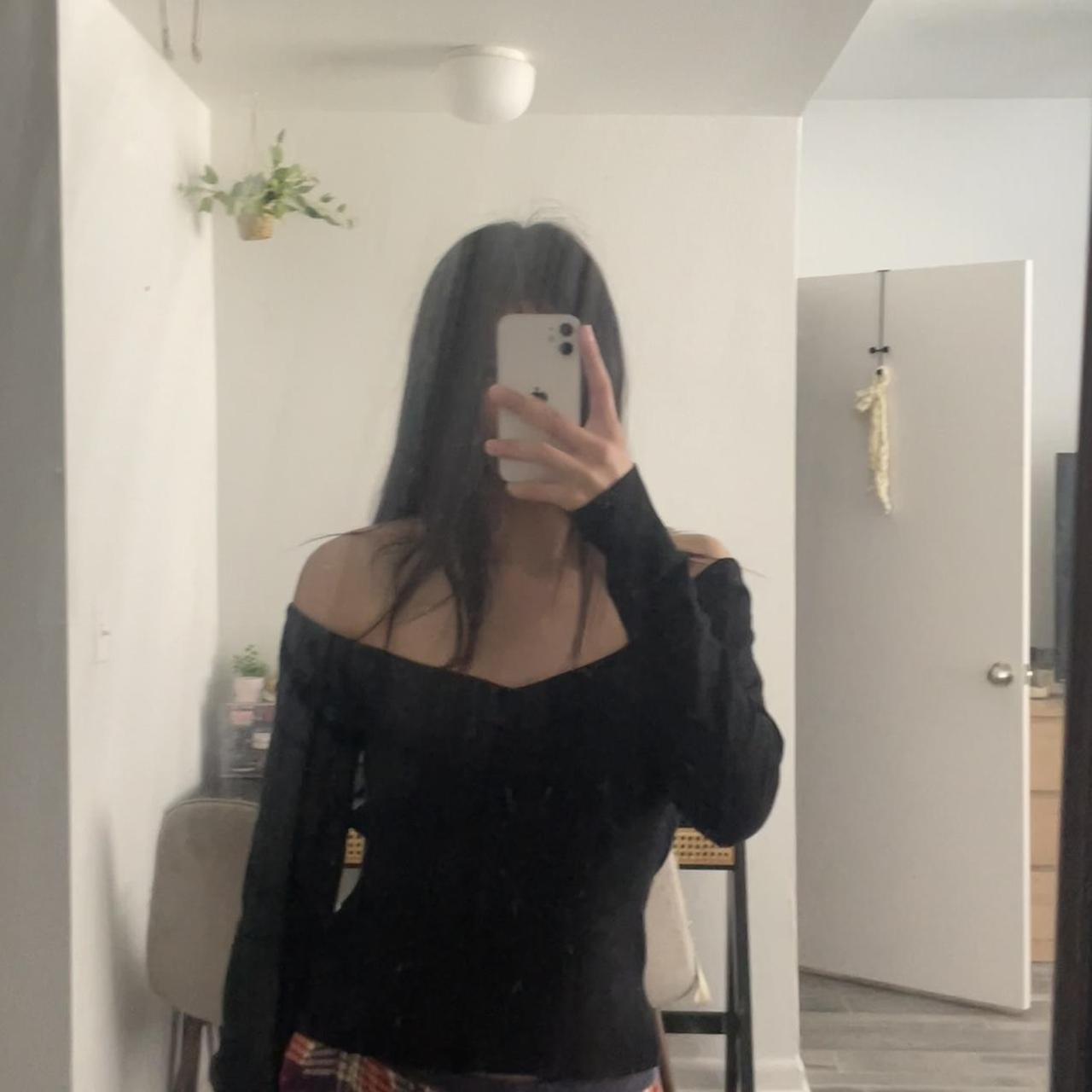 black off the shoulder sweater top in size medium... - Depop